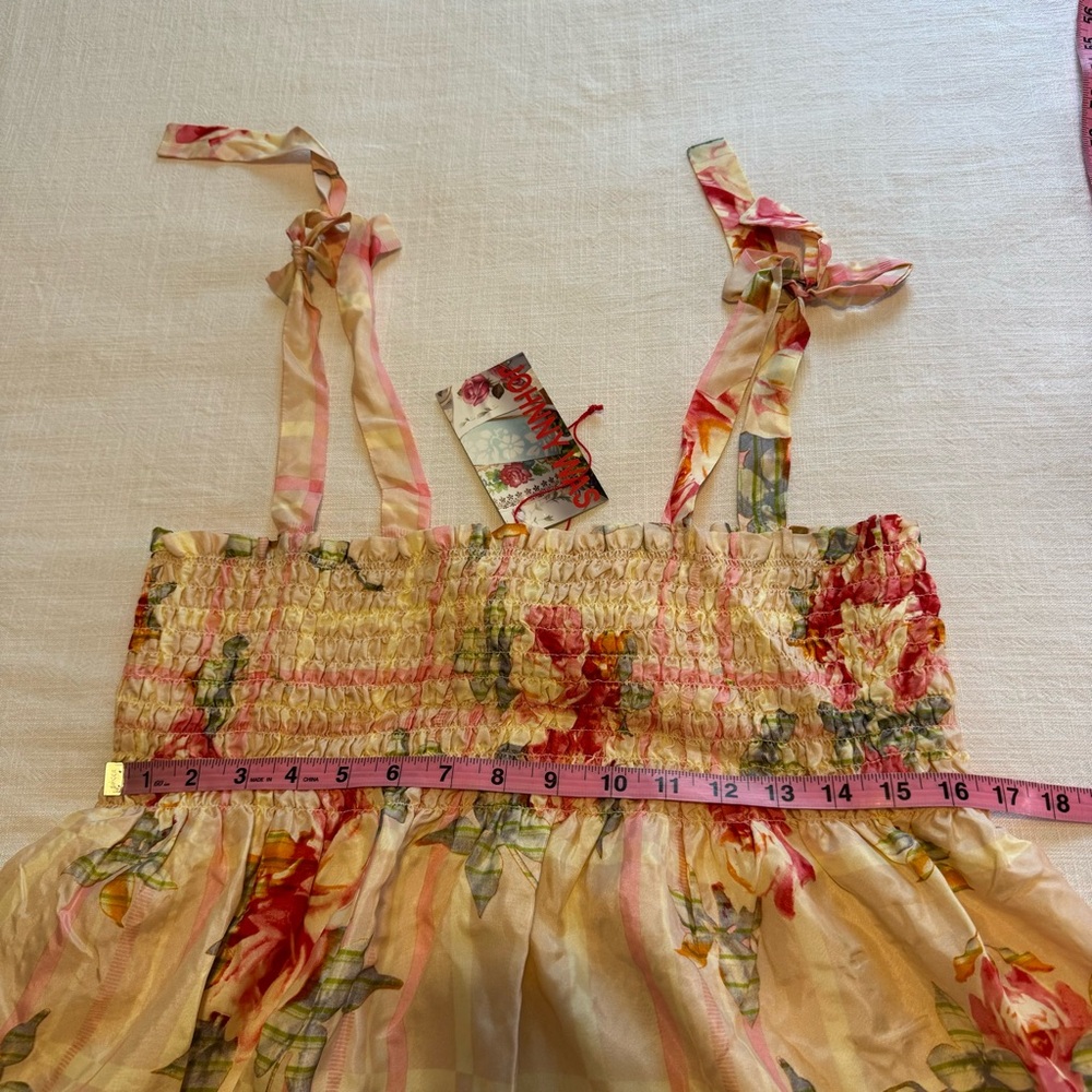Johnny Was Cream and Red Smocked Tie Front Tank Top - Picture 3 of 8